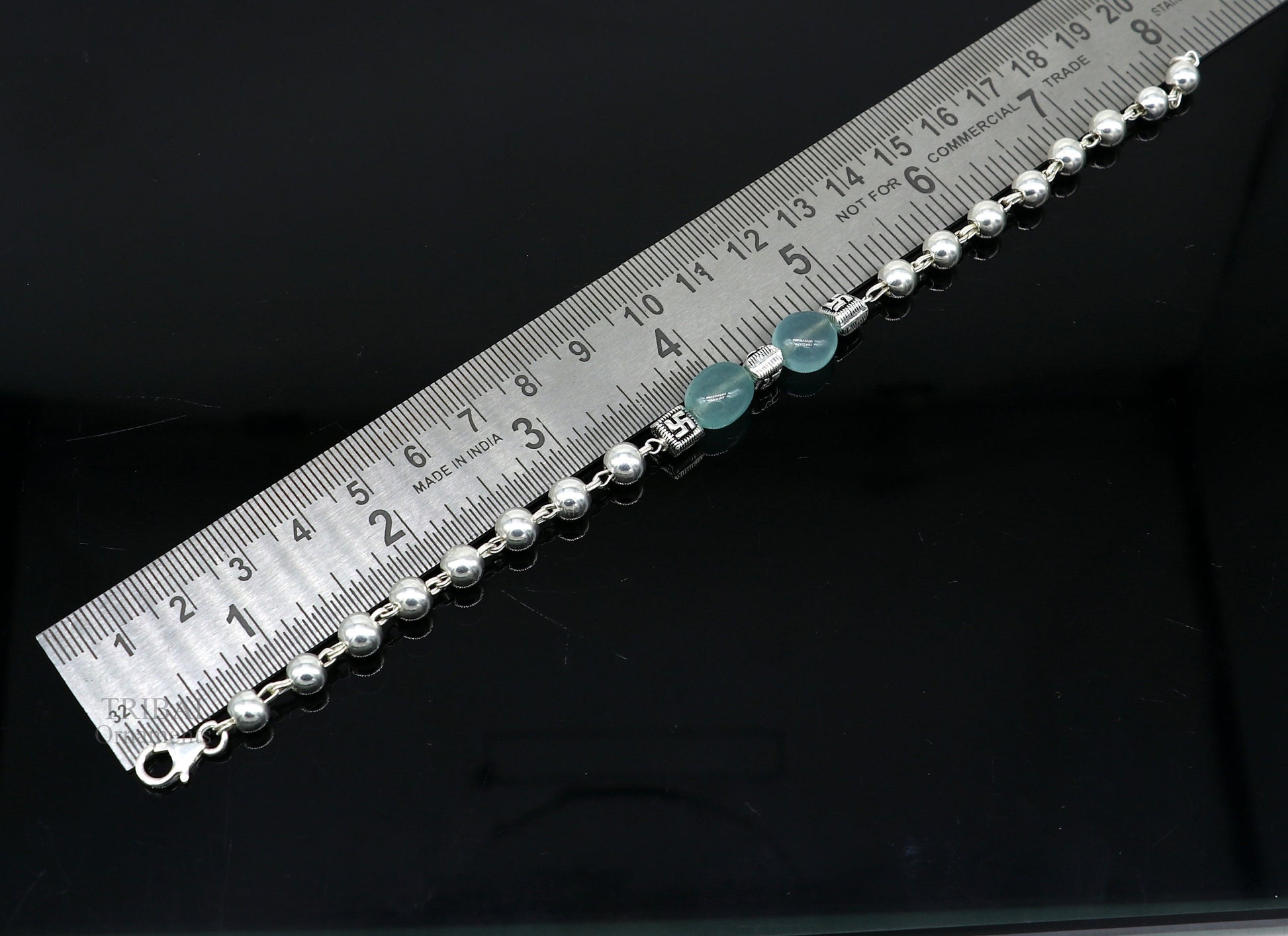 8 inches long 925 sterling silver handmade bracelet, beaded bracelet aqua quartz stone bracelet gorgeous bracelet from india sbr256 - TRIBAL ORNAMENTS