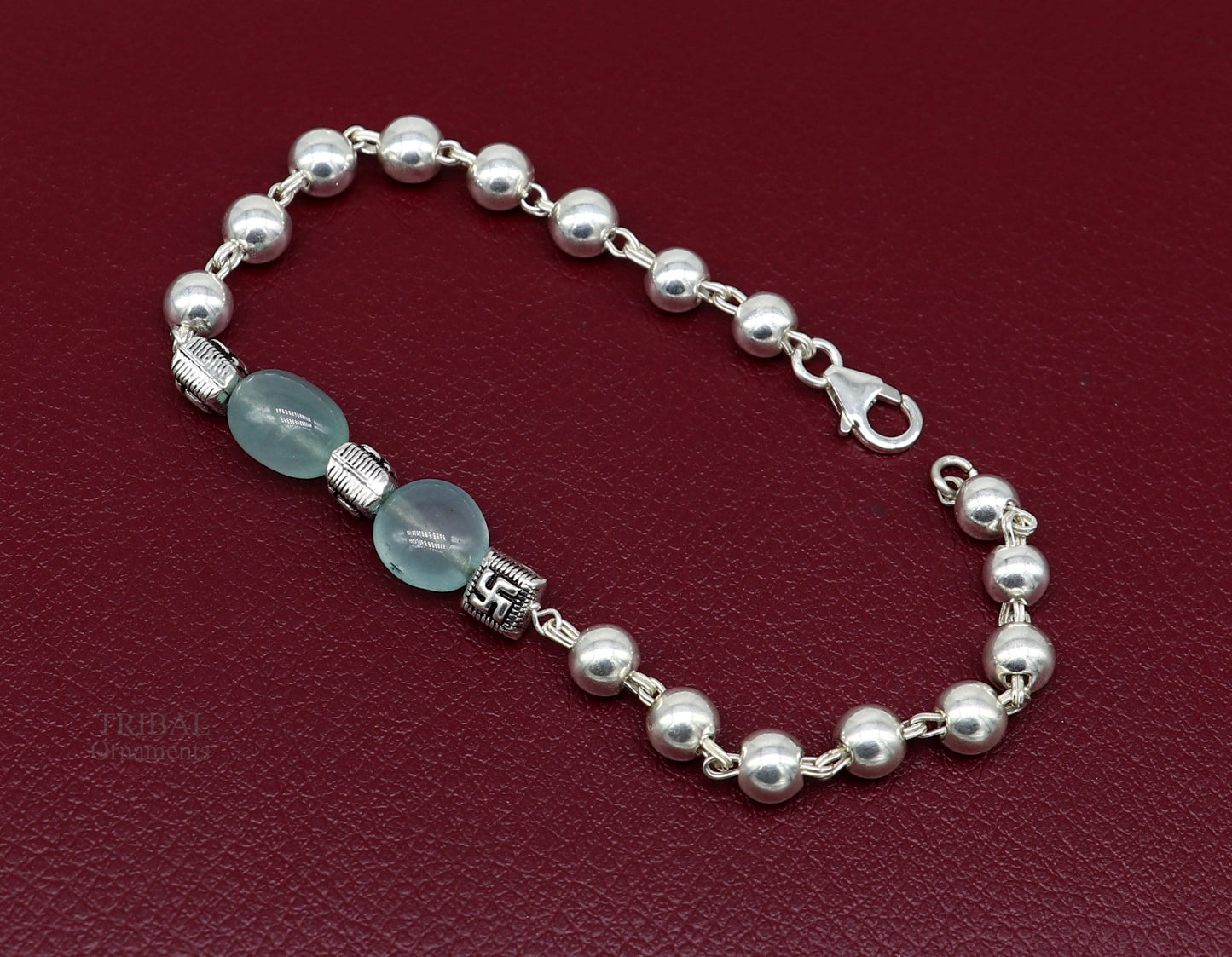 8 inches long 925 sterling silver handmade bracelet, beaded bracelet aqua quartz stone bracelet gorgeous bracelet from india sbr256 - TRIBAL ORNAMENTS