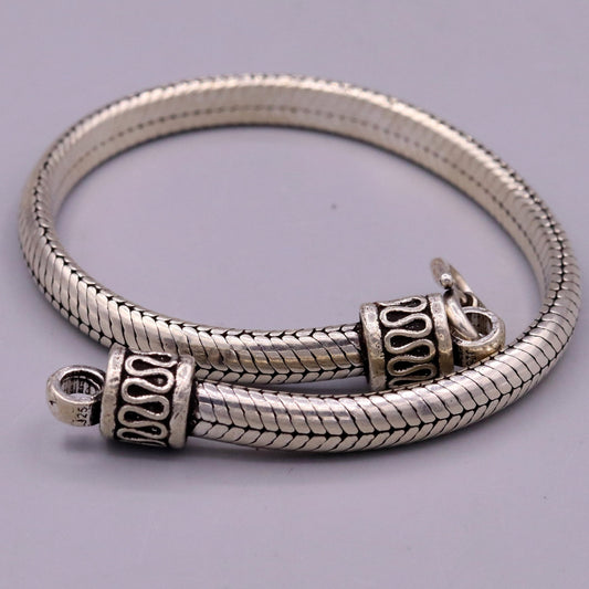 8.5" inches long 925 sterling silver handmade snake chain bracelet, D shape chain bracelet, half round snake chain bracelet unisex sbr149 - TRIBAL ORNAMENTS