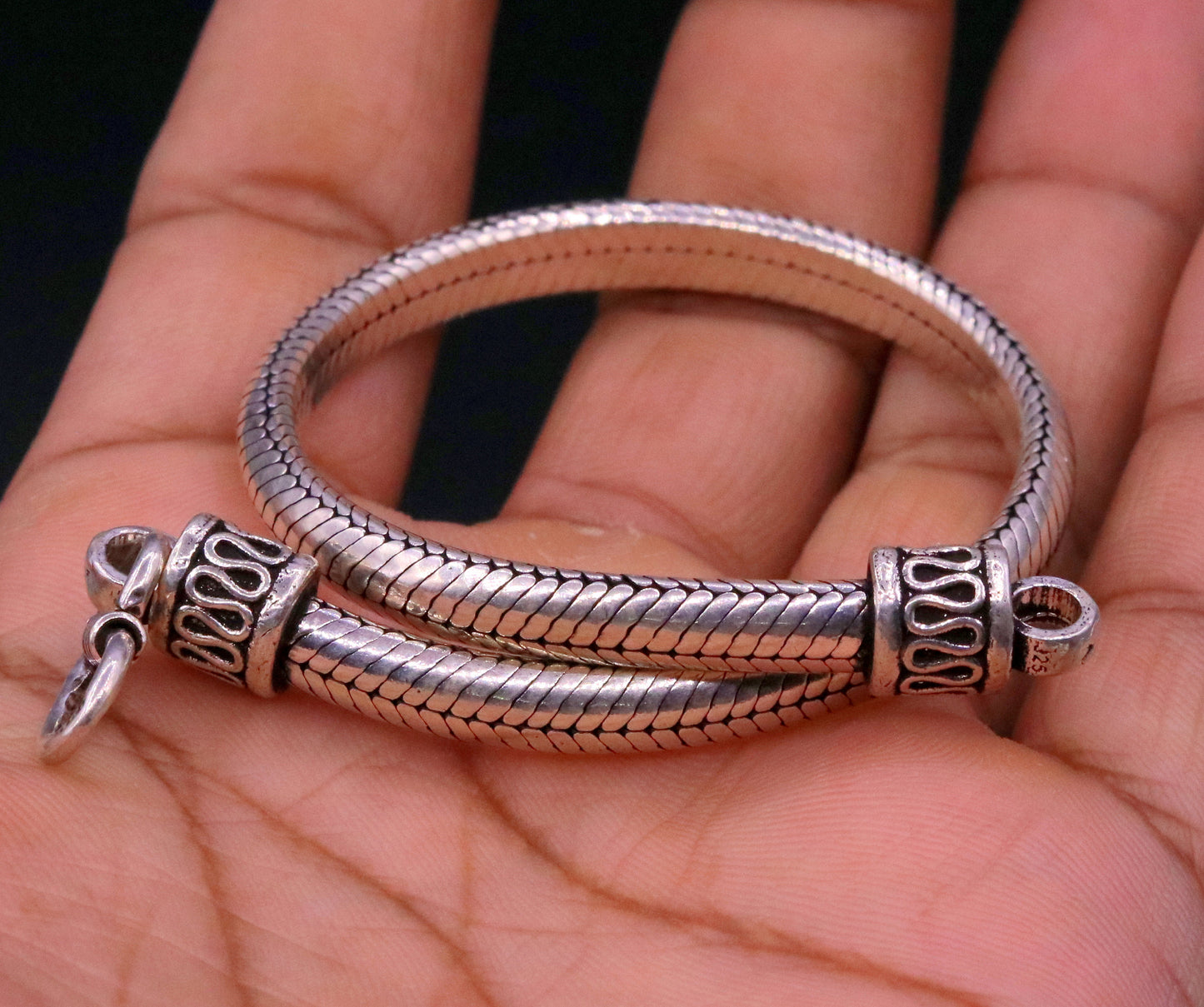 8.5" inches long 925 sterling silver handmade snake chain bracelet, D shape chain bracelet, half round snake chain bracelet unisex sbr149 - TRIBAL ORNAMENTS