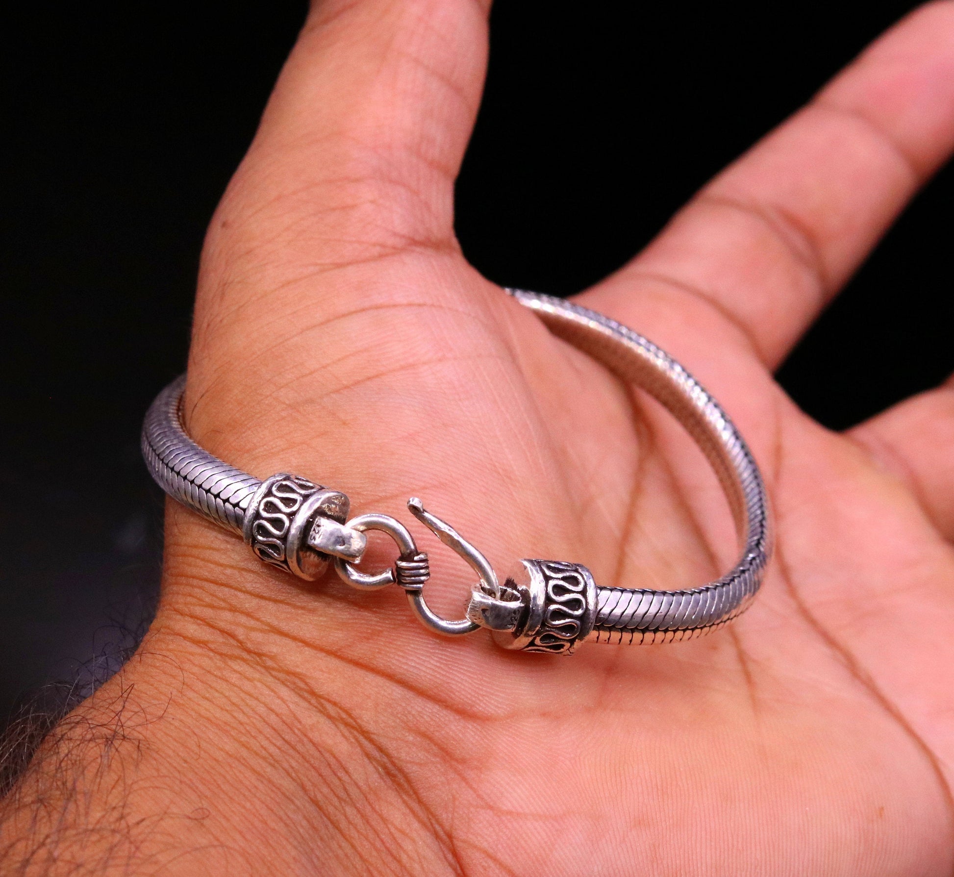 8.5" inches long 925 sterling silver handmade snake chain bracelet, D shape chain bracelet, half round snake chain bracelet unisex sbr149 - TRIBAL ORNAMENTS