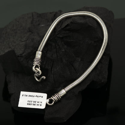 Sterling silver handmade snake chain bracelet, flexible and customizable, unisex tribal jewelry, 6 to 8.5 inches long.