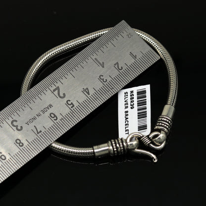 Handmade 925 sterling silver snake chain bracelet, flexible and customizable, unisex tribal jewelry with intricate design.