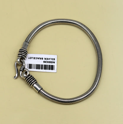 Handmade 6-8.5 inch sterling silver snake chain bracelet by Tribal Ornaments, flexible, unisex tribal jewelry, customized gift design