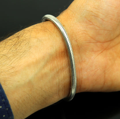 Unisex 925 sterling silver snake chain bracelet with personalized customization, handmade tribal jewelry, 6-inch length.