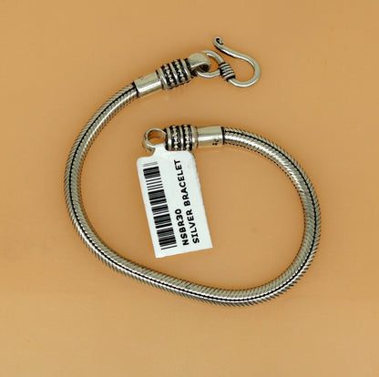 Unisex 925 sterling silver snake chain bracelet with custom engraving, handmade tribal jewelry, 6-inch length, personalized gifting accessory