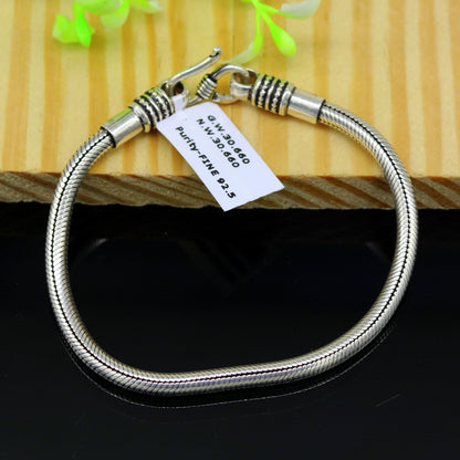 Handmade 925 sterling silver vintage snake chain bracelet, unisex design, customizable length from 6 to 8.5 inches, tribal ornaments jewelry.