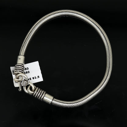 Handmade 925 sterling silver vintage snake chain bracelet, unisex, customizable, 6 to 8.5 inches long, tribal ornaments jewelry.