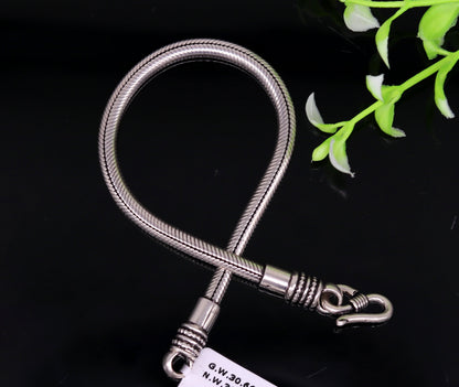 Handmade 925 sterling silver vintage snake chain bracelet, unisex, customizable, 6 to 8.5 inches long, tribal-inspired jewelry design.