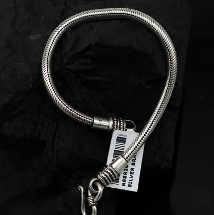 Handmade 925 sterling silver snake chain bracelet with vintage design, unisex, customized, 6 to 8.5 inches long, tribal ornaments jewelry