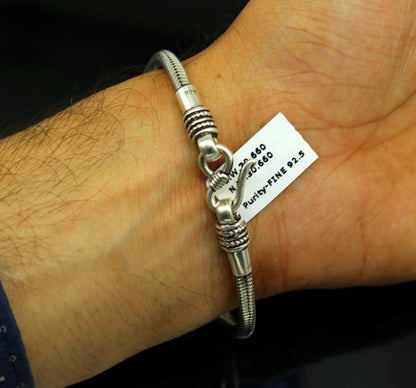 Handmade sterling silver snake chain bracelet with vintage design, unisex, customizable, 6 to 8.5 inches long, jewelry gift.