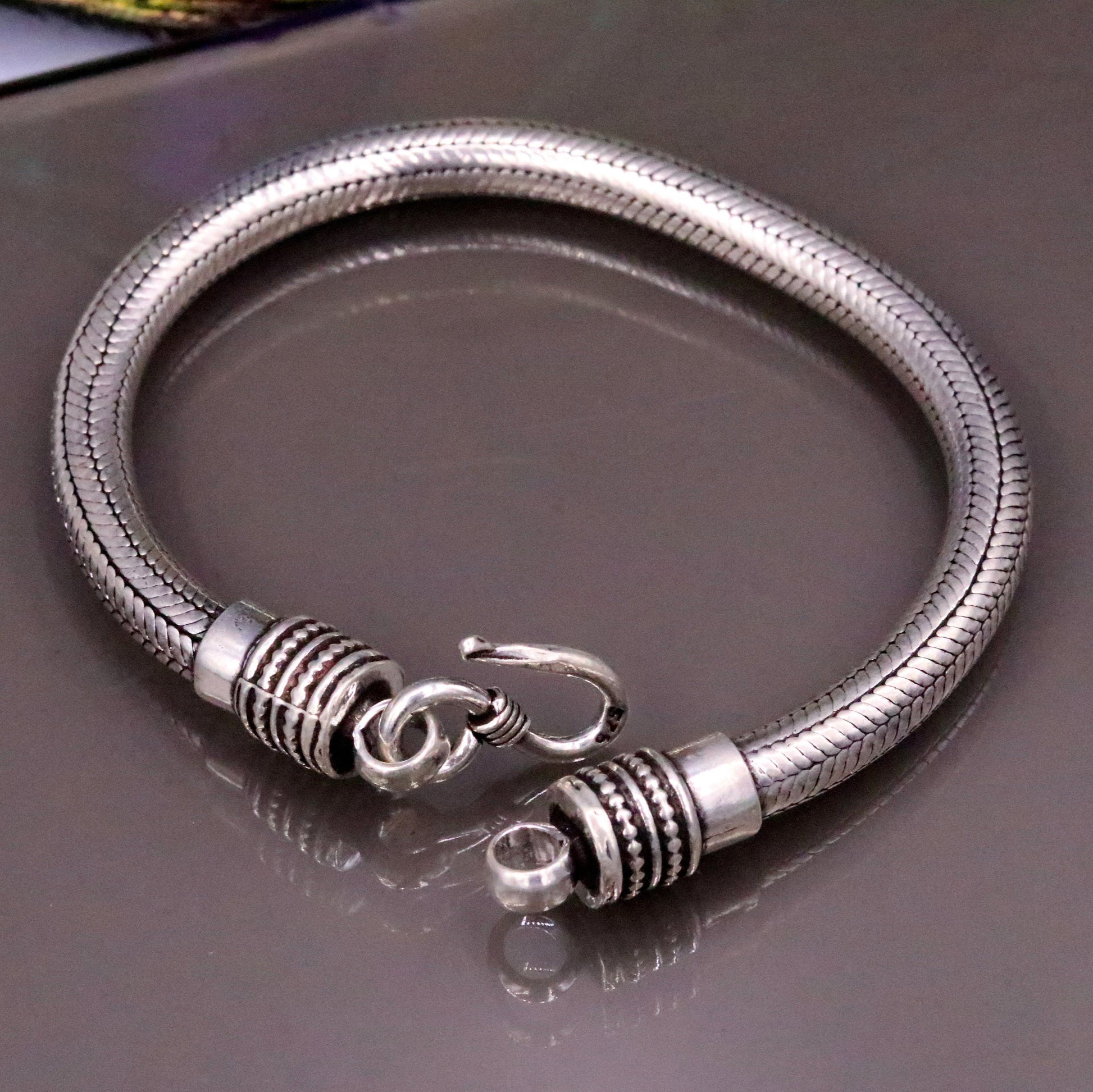 8" long handmade solid sterling silver gorgeous customized snake chain bracelet tribal belly dance gifting jewelry from india sbr199 - TRIBAL ORNAMENTS