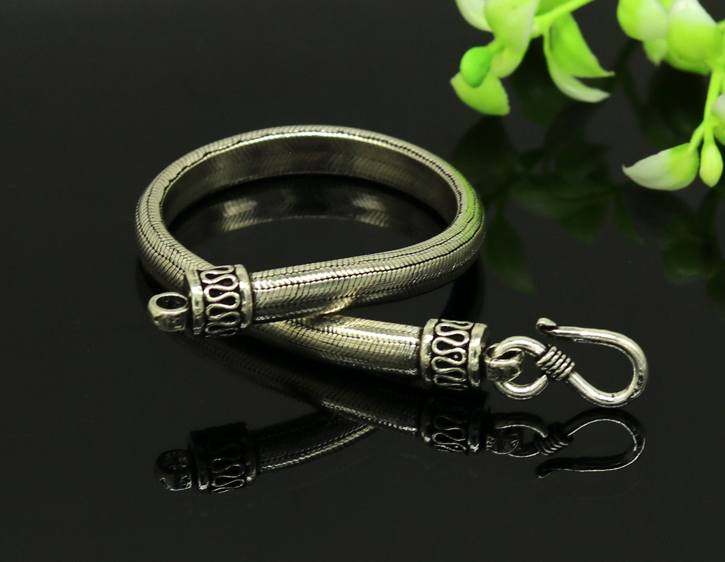 8.2" solid 925 sterling silver handmade snake chain customized half round D shape design bracelet, personalized gifting jewelry sbr209 - TRIBAL ORNAMENTS