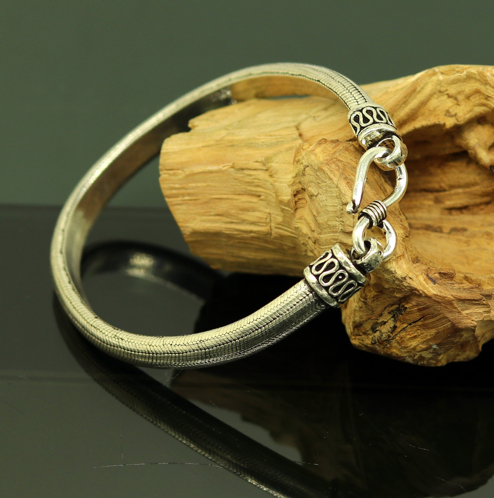 8.2" solid 925 sterling silver handmade snake chain customized half round D shape design bracelet, personalized gifting jewelry sbr209 - TRIBAL ORNAMENTS