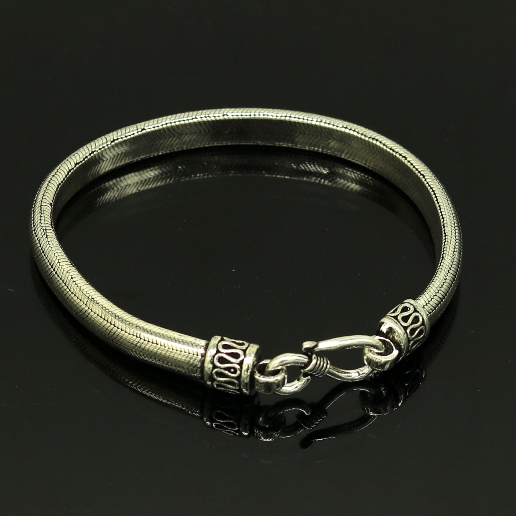 8.2" solid 925 sterling silver handmade snake chain customized half round D shape design bracelet, personalized gifting jewelry sbr209 - TRIBAL ORNAMENTS