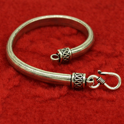 Sterling silver handmade snake chain bracelet with D-shape design, customized, 6 to 8.5 inches, personalized jewelry by TRIBAL ORNAMENTS.
