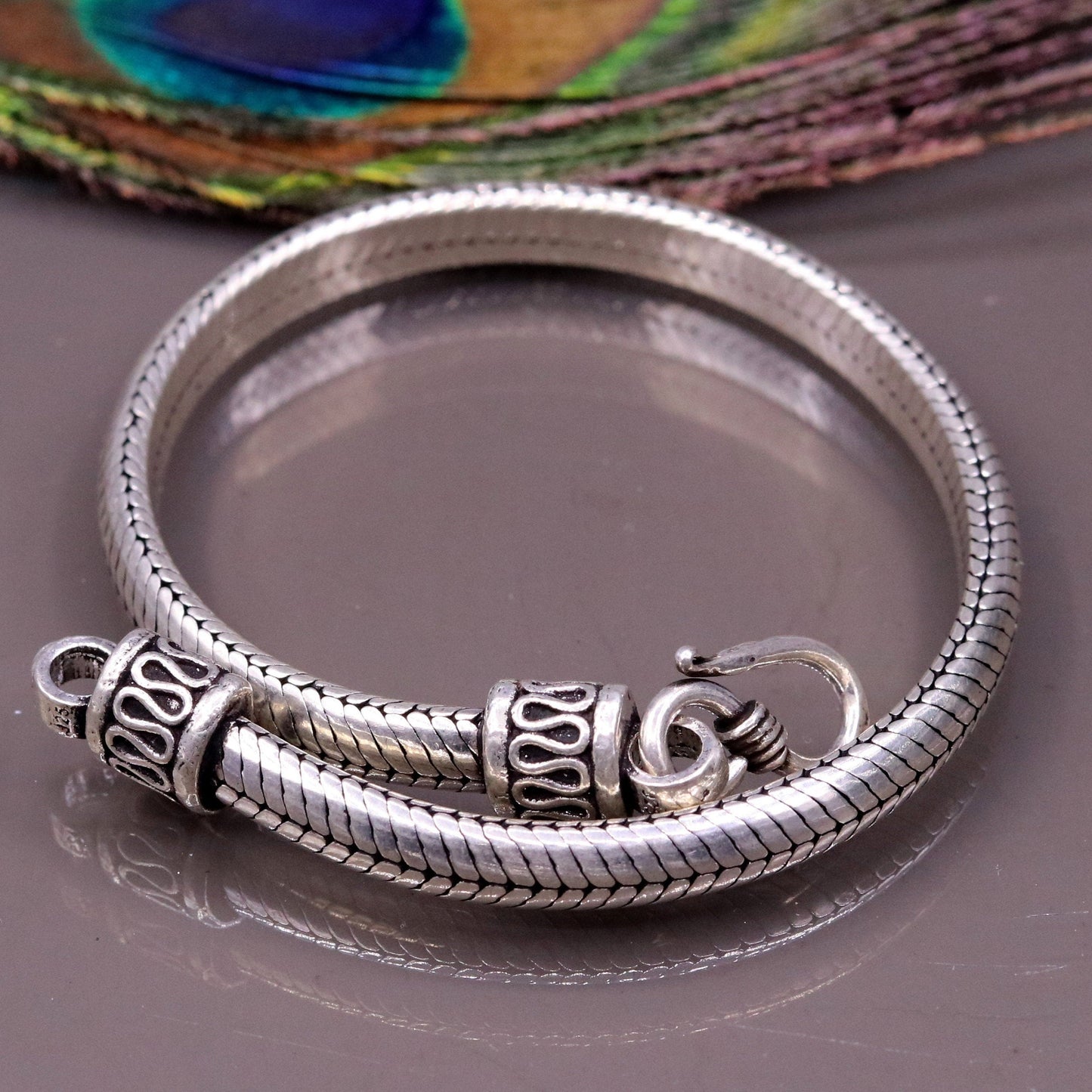8.7 inches 6 mm 925 sterling silver handmade snake chain bracelet D shape chain bracelet half round snake chain bracelet fro unisex sbr150 - TRIBAL ORNAMENTS