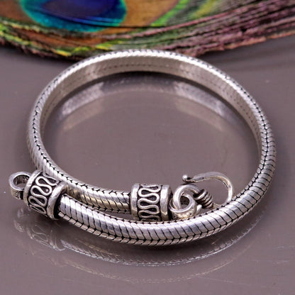 Sterling silver handmade snake chain bracelet with D-shape design, 6 mm width, unisex jewelry, 6 to 9 inches length.