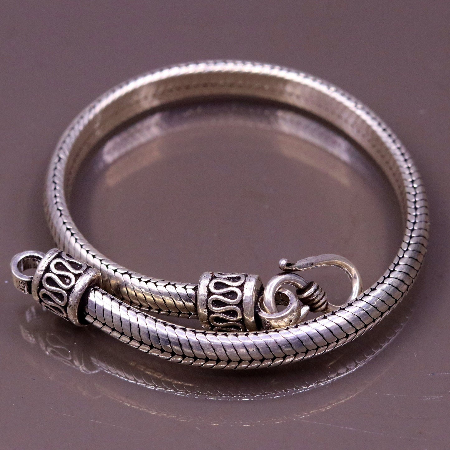 8.7 inches 6 mm 925 sterling silver handmade snake chain bracelet D shape chain bracelet half round snake chain bracelet fro unisex sbr150 - TRIBAL ORNAMENTS