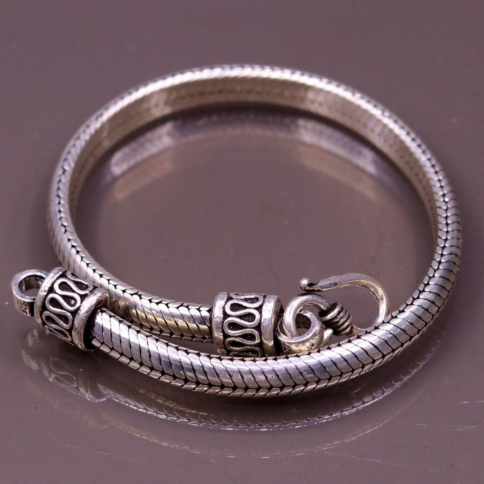 8.7 inches 6 mm 925 sterling silver handmade snake chain bracelet D shape chain bracelet half round snake chain bracelet fro unisex sbr150 - TRIBAL ORNAMENTS