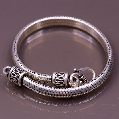 Sterling silver handmade snake chain bracelet with D-shape design, 6 to 9 inches, unisex jewelry by Tribal Ornaments.