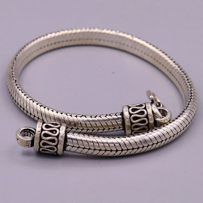 Sterling silver handmade snake chain bracelet with D-shape links, 6 to 9 inches, unisex jewelry by TRIBAL ORNAMENTS.