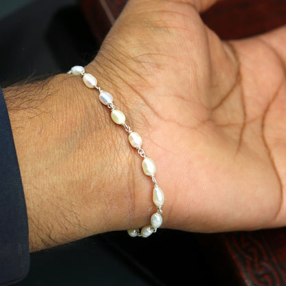 925 sterling silver handmade beaded bracelet with natural pearl, unisex jewelry, customized design, perfect for gifting.