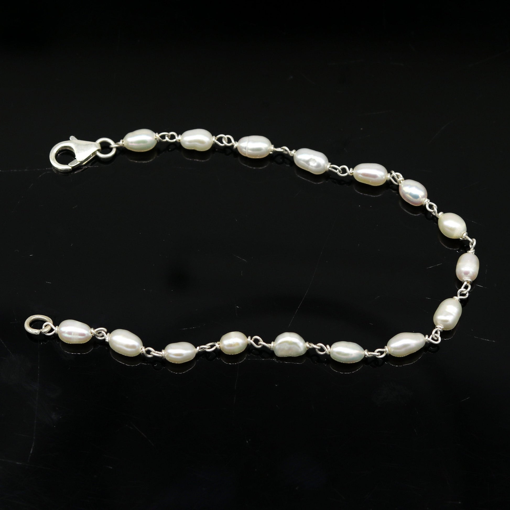 7.5" inches 925 sterling silver handmade customized beaded bracelet, awesome natural pearl unisex bracelet gifting jewelry for girls nsbr190 - TRIBAL ORNAMENTS