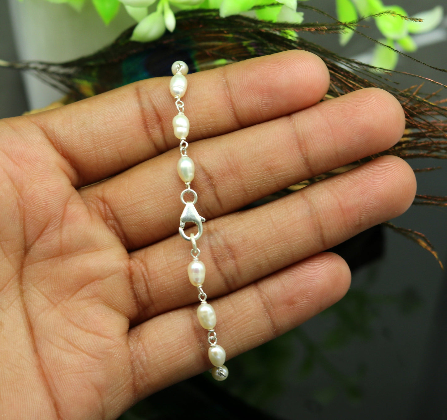 7.5" inches 925 sterling silver handmade customized beaded bracelet, awesome natural pearl unisex bracelet gifting jewelry for girls nsbr190 - TRIBAL ORNAMENTS
