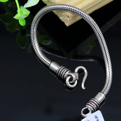 Vintage 925 sterling silver foxtail chain bangle bracelet, handmade tribal jewelry, flexible 7-inch design, customized and stylish.