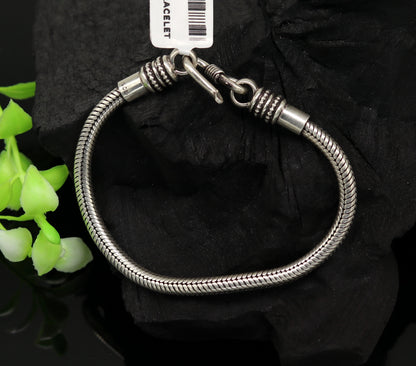 925 sterling silver handmade vintage foxtail chain bangle bracelet, flexible tribal jewelry, 7-inch custom design by TRIBAL ORNAMENTS