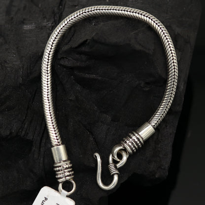 Vintage 925 sterling silver handmade foxtail chain bangle bracelet, 7-inch tribal jewelry with flexible design by TRIBAL ORNAMENTS.