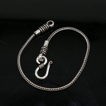 925 sterling silver wheat chain bracelet by Tribal Ornaments, elegant stylish silver jewelry for girls, 6-inch solid bracelet.