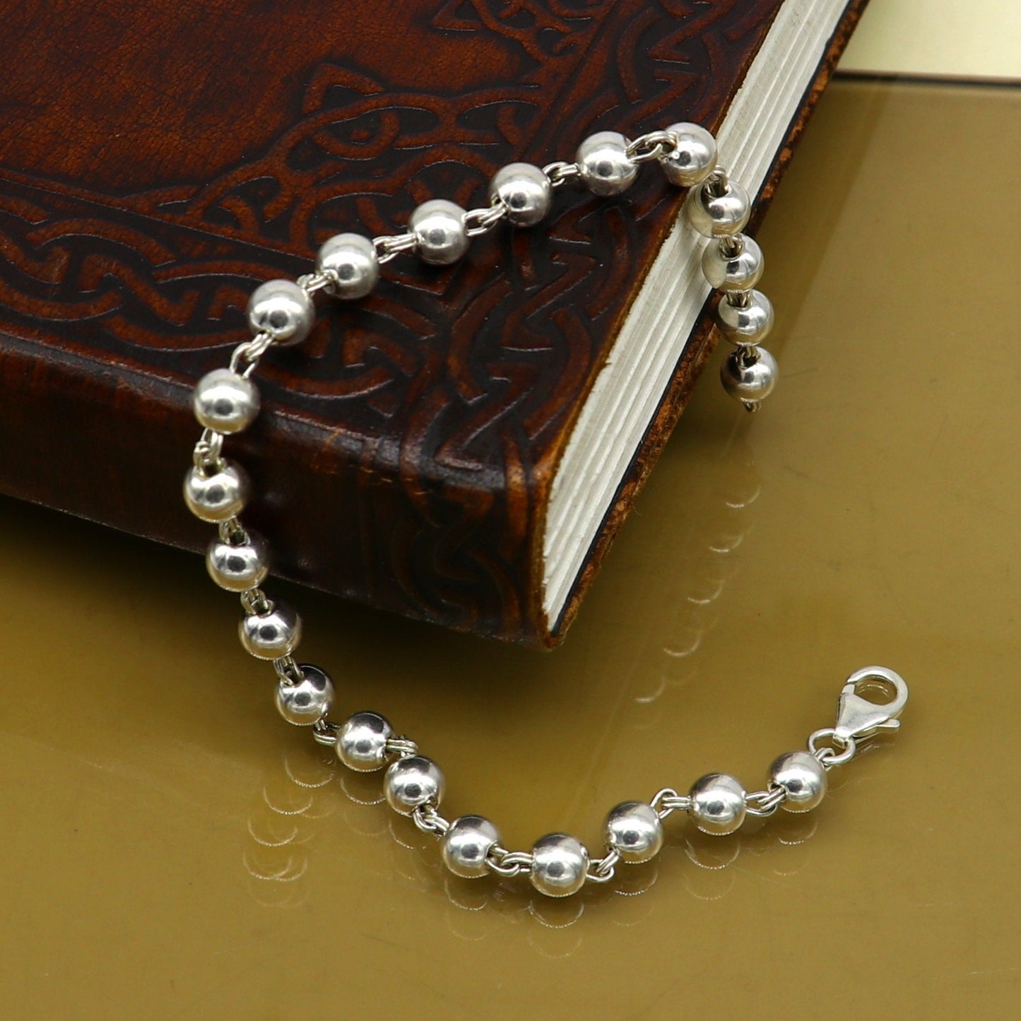 All sizes 925 sterling silver handmade 5.5 mm round beads balls unisex bracelet, fabulous customized 8 inches long beaded bracelet stylish gift sbr211 - TRIBAL ORNAMENTS