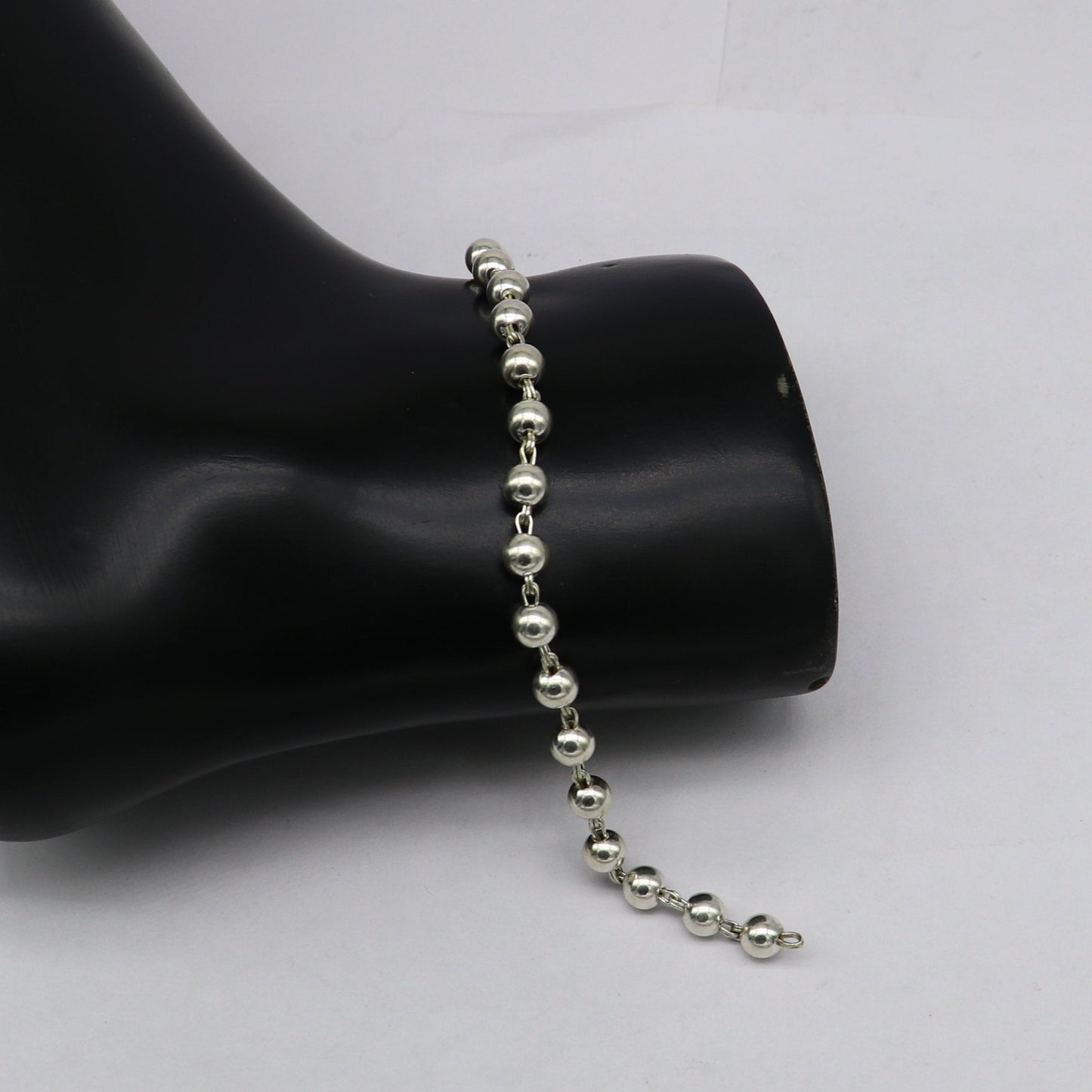 All sizes 925 sterling silver handmade 5.5 mm round beads balls unisex bracelet, fabulous customized 8 inches long beaded bracelet stylish gift sbr211 - TRIBAL ORNAMENTS