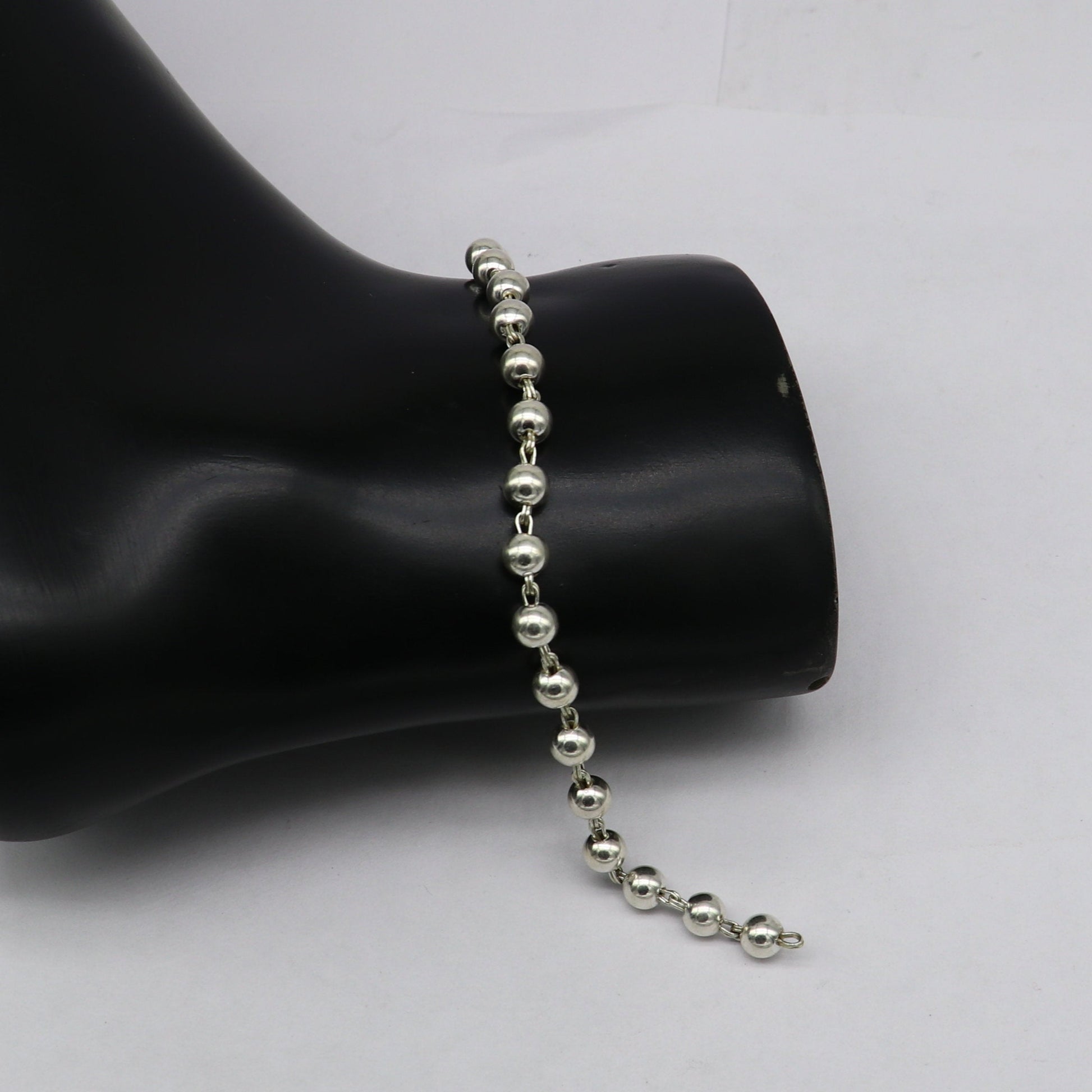 All sizes 925 sterling silver handmade 5.5 mm round beads balls unisex bracelet, fabulous customized 8 inches long beaded bracelet stylish gift sbr211 - TRIBAL ORNAMENTS