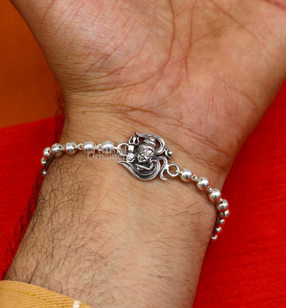 925 Sterling silver Lord Shiva Rudraksha and silver beads bracelet rakhi with intricate design, crafted by Tribal Ornaments.