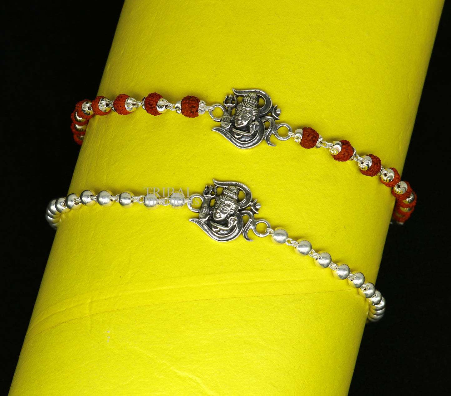 Lord Shiva Rakhi 925 Sterling silver Rakhi bracelet Rrudrakha and silver beads best gift for your brother's for special gifting rk199 - TRIBAL ORNAMENTS
