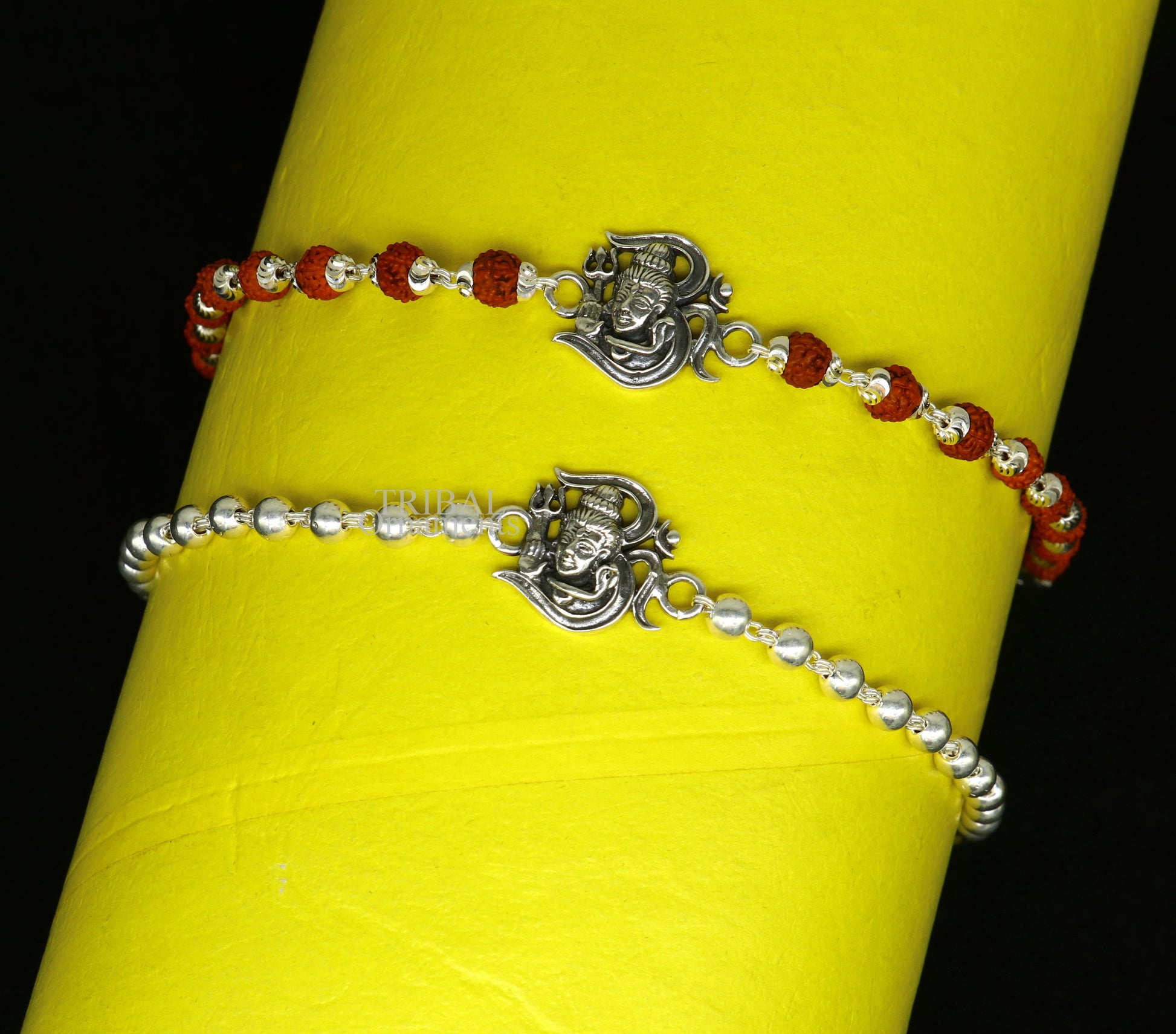 Lord Shiva Rakhi 925 Sterling silver Rakhi bracelet Rrudrakha and silver beads best gift for your brother's for special gifting rk199 - TRIBAL ORNAMENTS
