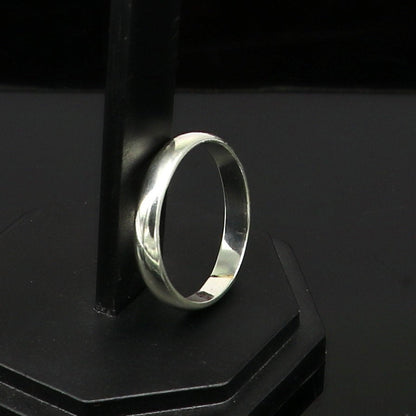 Sterling silver D-shaped 3mm ring band, stylish jewelry by Tribal Ornaments, perfect for wedding or anniversary gift for him or her.