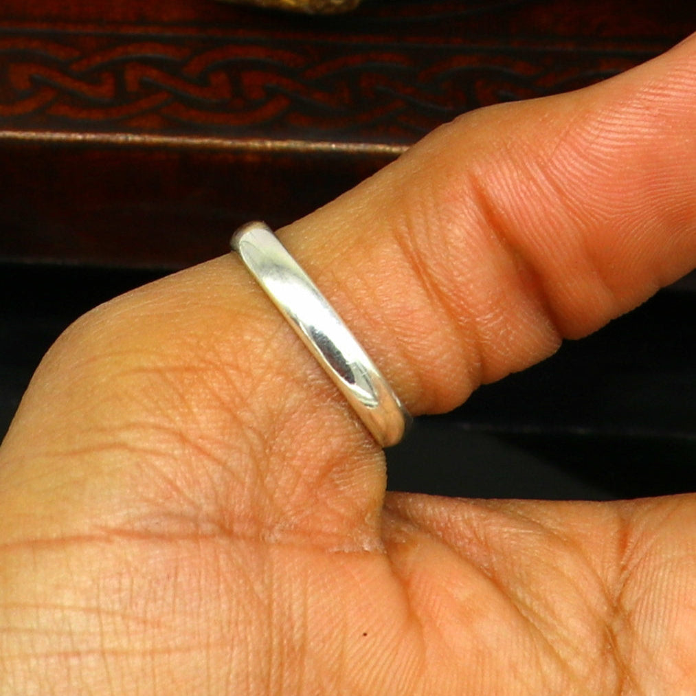 925 solid sterling silver plain D shape half round 3.5 mm ring band, fabulous wedding anniversary gift for him her, stylish jewelry sr289 - TRIBAL ORNAMENTS