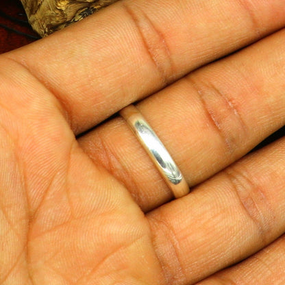 Sterling silver D shape 3mm ring band by Tribal Ornaments, stylish jewelry suitable for weddings or anniversaries for him or her.