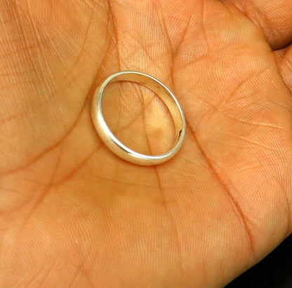 Sterling silver 3mm D-shape half-round ring band, stylish jewelry by Tribal Ornaments, perfect for wedding or anniversary gift.