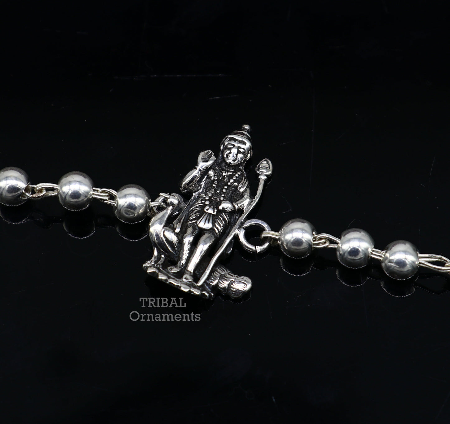 925 sterling silver Divine Lord Kartikeya beads bracelet with Rudraksh design, featuring vintage elegant jewelry craftsmanship.