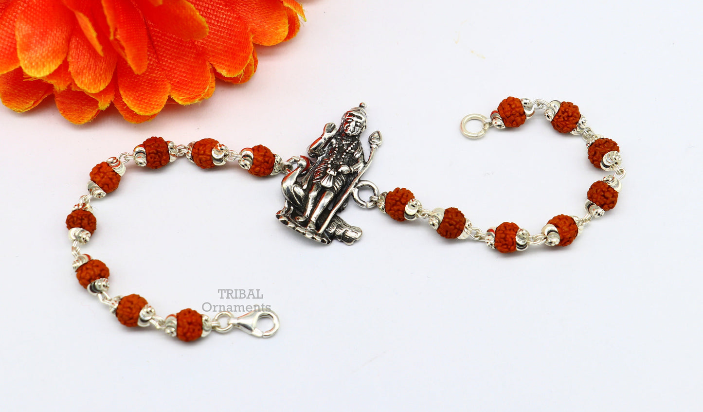 925 sterling silver Divine Lord Kartikeya beads bracelet with Rudraksh design, elegant tribal jewelry by Tribal Ornaments.