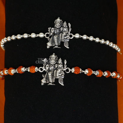 925 Sterling silver Laxmi Narayana Avtar Narsimha Rudraksha beads bracelet rakhi showcasing divine lord figures and intricate bead details.