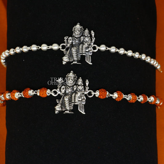 925 Sterling silver Laxmi Narayana Avtar Narsimha Rudraksha beads bracelet rakhi showcasing divine lord figures and intricate bead details.