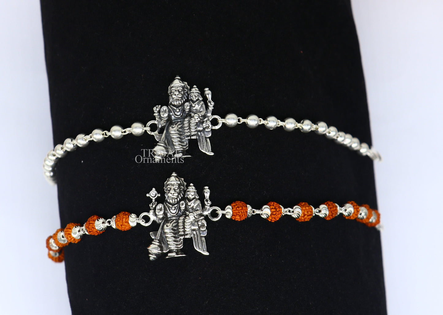 925 Sterling silver Lord Laxmi Narayana Avtar Narsimha Rudraksha beads bracelet with intricate design, crafted by TRIBAL ORNAMENTS.