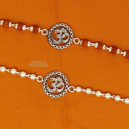 Divine Aum or OM rakhi 925 Sterling silver Rakhi bracelet Rrudrakha and silver beads best gift for your brother's for special gifting rk201 - TRIBAL ORNAMENTS