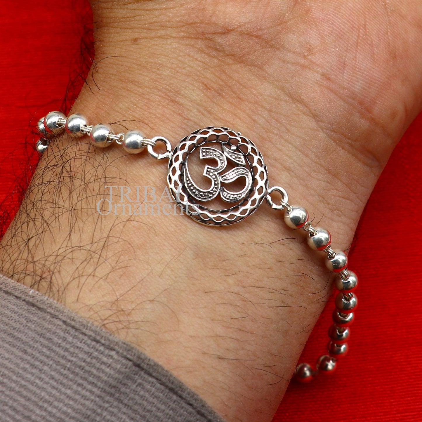 Divine Aum or OM rakhi 925 Sterling silver Rakhi bracelet Rrudrakha and silver beads best gift for your brother's for special gifting rk201 - TRIBAL ORNAMENTS